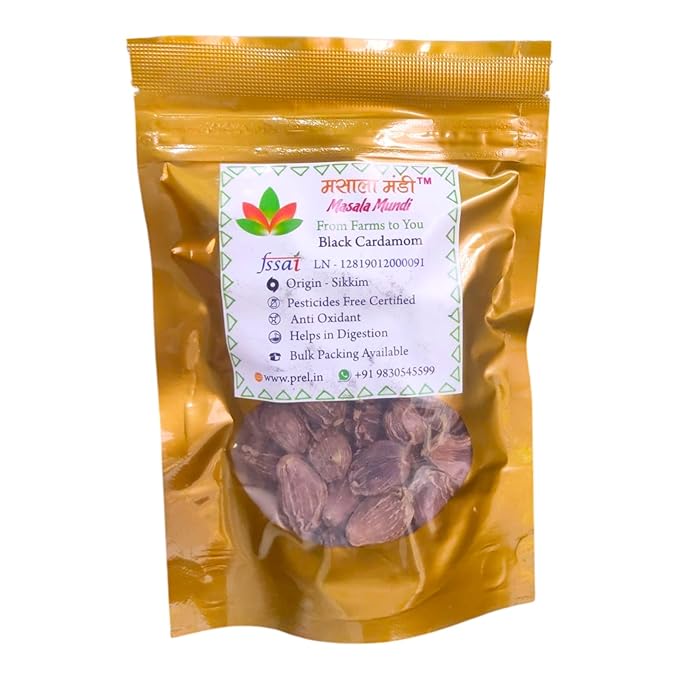 Black Black Cardamom Jumbo Pods (Sikkim) (50gms) and Bay Leaves Handpicked & Stem cut (20 grams)